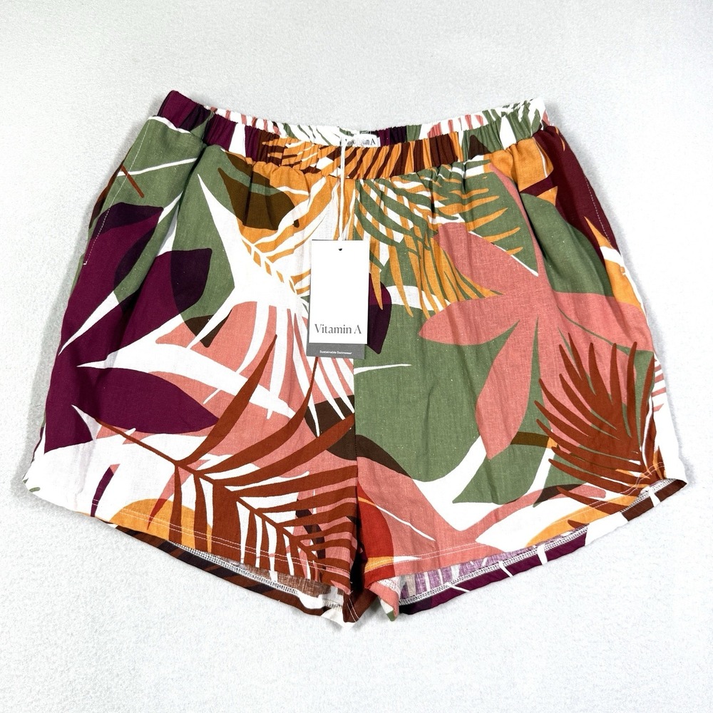 Vitamin A Shorts Womens Medium Linen Blend Tropical Print Pull On Resort NWT
